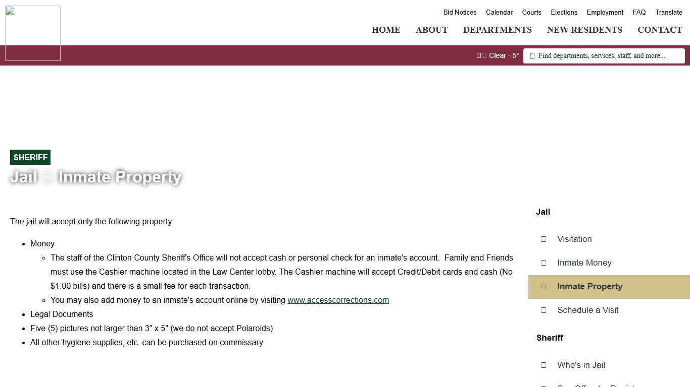 Inmate Property - Jail - Clinton County Government - Iowa